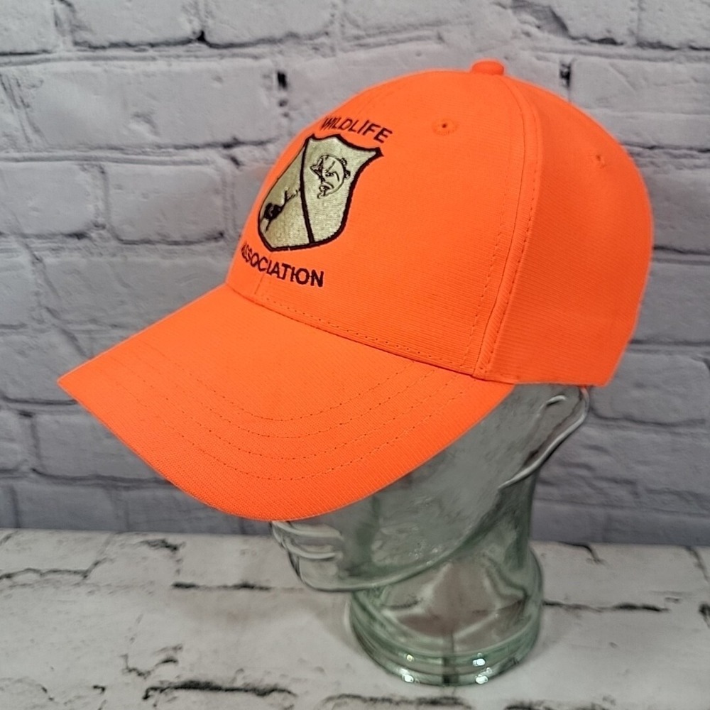 Vintage High Visibility Hat Wildlife Assn. Neon Orange Hunting Strapback Cap